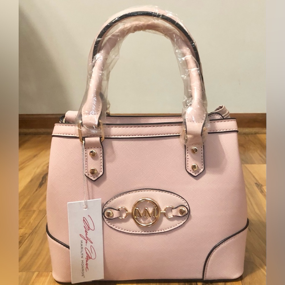 🌹🍃New Marilyn Monroe 3-Piece Pale Pink Leather Large Tote, Satchel & Clutch Set - Picture 7 of 13